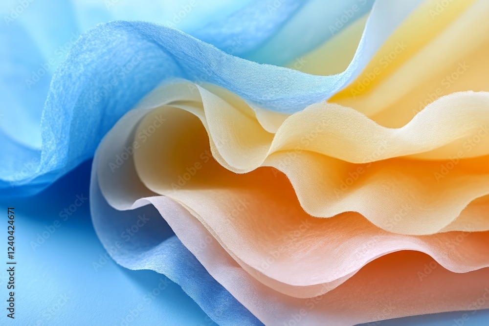 Poster soft pastel fabric layers create a delicate and serene visual in subtle hues of blue and yellow