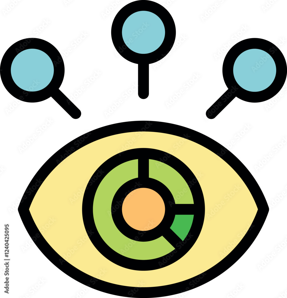 Poster eye with data chart and magnifying glasses, symbolizing data analysis and gaining insights