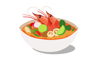 Tom Yum Kung spicy soup Thai famous food vector illustration. Thai food concept	

