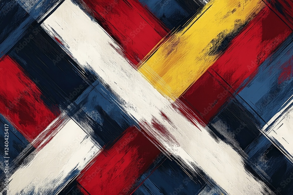 Aufkleber colorful abstract composition with bold red, blue, white, and yellow brushstrokes creating a dynamic