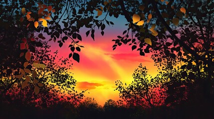 Vibrant Sunset Through the Canopy: A Colorful Nature Escape