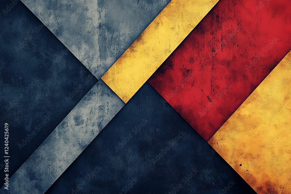 Poster dynamic interplay of geometric shapes in bold colors creates visual impact on textured background