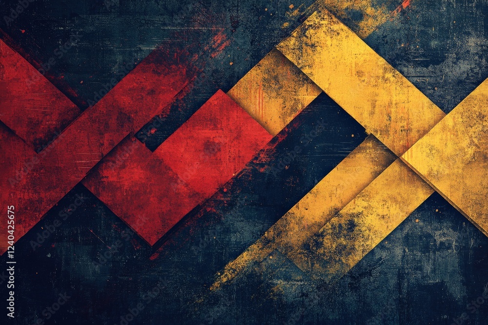 Aufkleber abstract art with bold red and yellow geometric shapes on a dark textured background