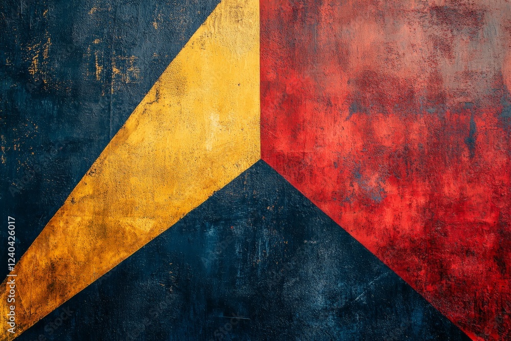 Poster Colorful geometric patterns on a textured wall create an intriguing visual display