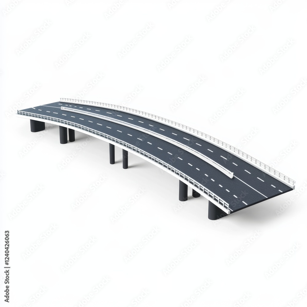 Poster curved highway overpass with white railings on simple background