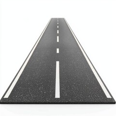 Straight Paved Road with White Lane Markings on a Clear Background