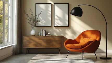 Modern Living Room with a Cozy Armchair. Generative AI