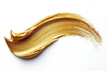 Golden paint stroke on a white background demonstrating artistic flair and creativity
