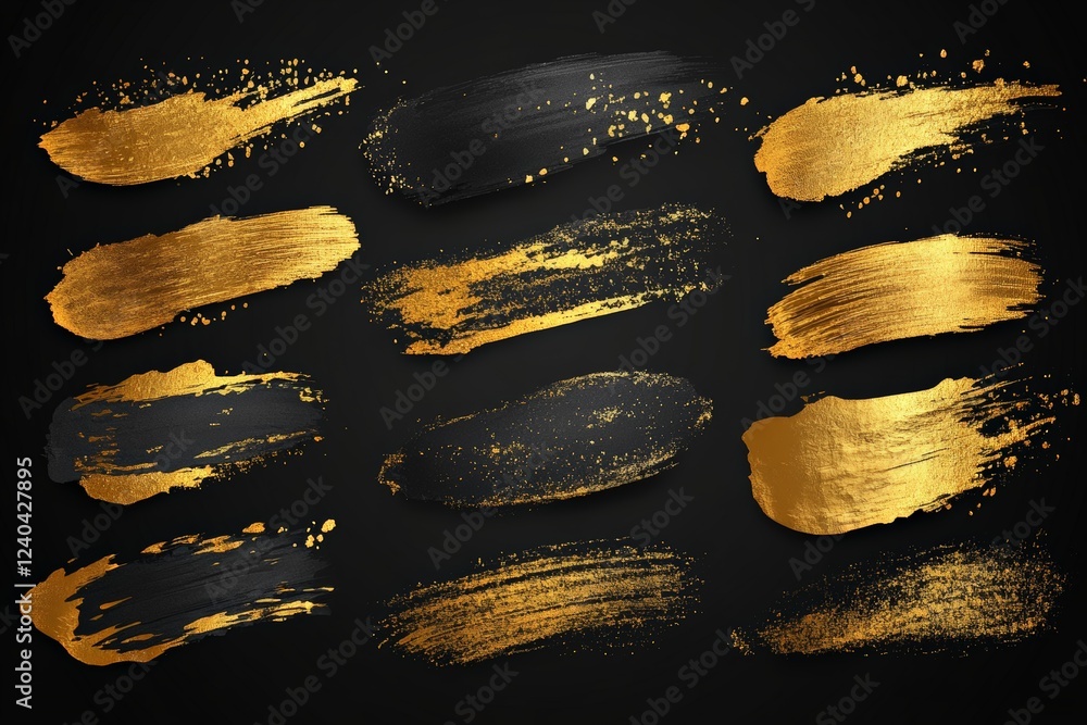 Poster Black and gold brush strokes creating an elegant and artistic design for abstract backgrounds or invitations