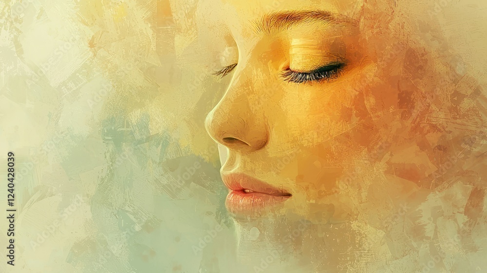 Poster an artistic representation of a shy face, with subtle colors and a soft expression