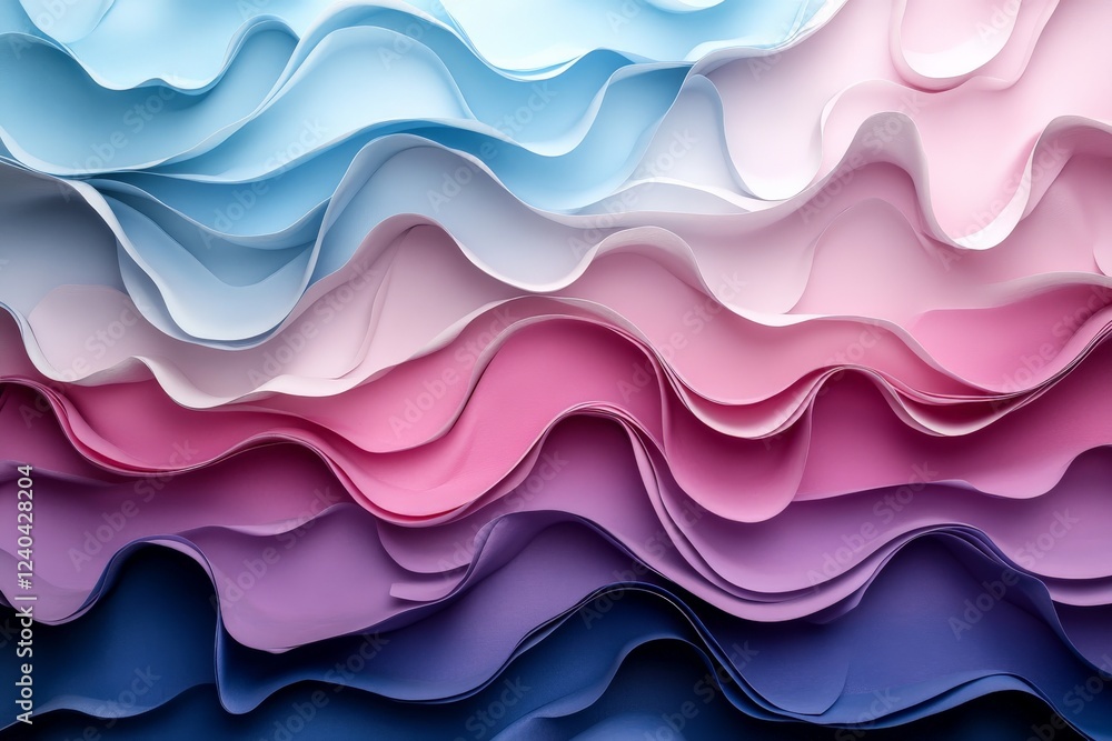 Poster Colorful paper waves create a dynamic abstract pattern showcasing texture and layering in modern design