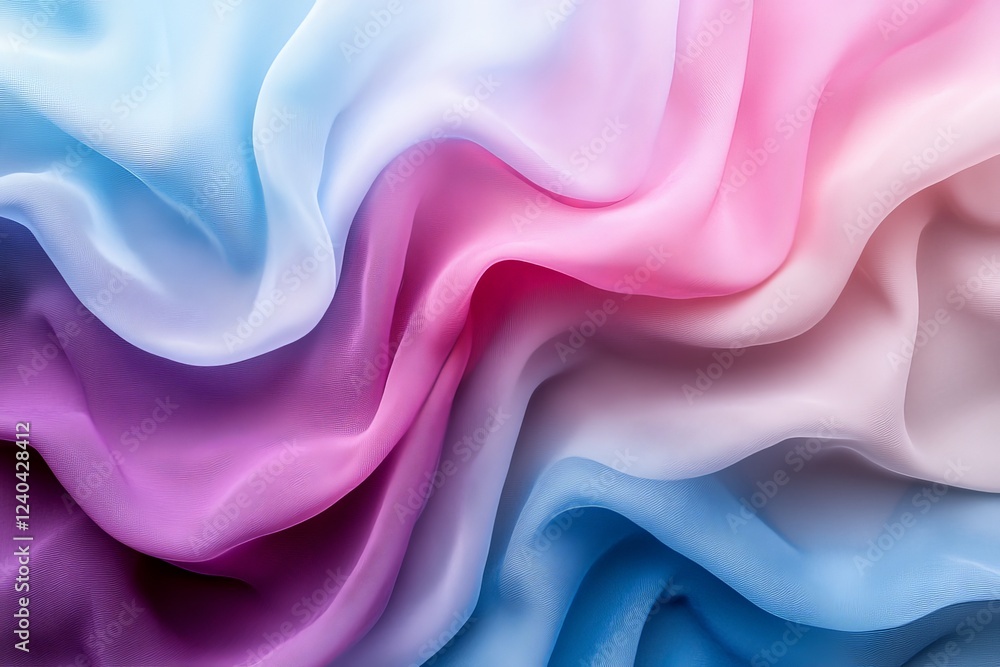 Aufkleber Soft fabric waves with gradient colors of pink, blue, and lavender creating a serene and calming texture backdrop