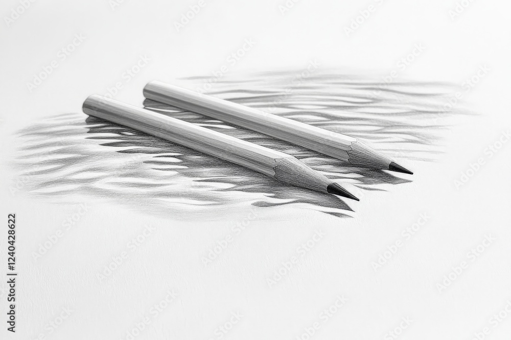 Poster realistic drawing of two pencils resting on a softly rippled surface