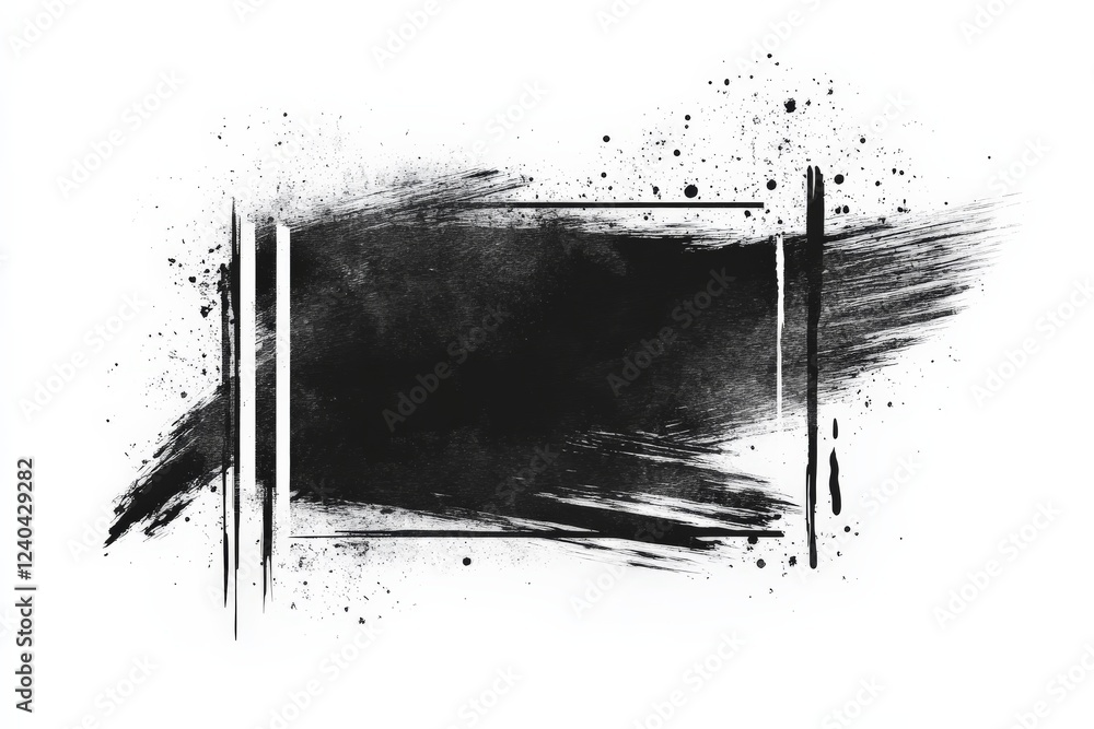 Aufkleber abstract black brush strokes with splashes on a white background for creative design projects and ar