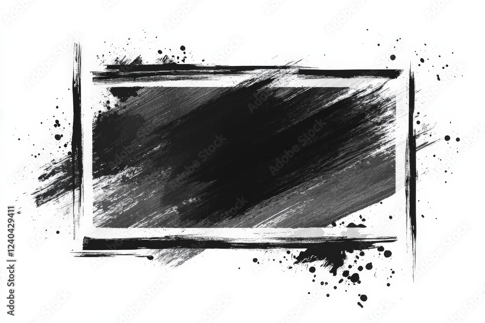 Leinwandbilder Abstract black and white artwork with bold brush strokes and splatters creating a dynamic composition