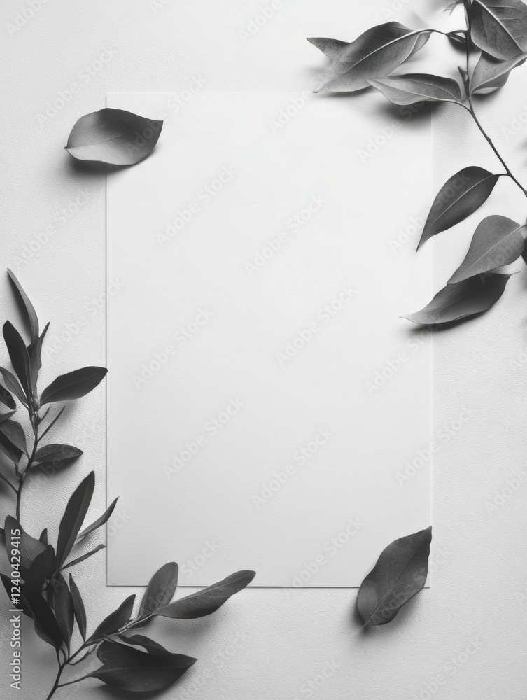 Poster Creative workspace featuring empty space for text surrounded by lush green leaves in a minimal style. Generative AI