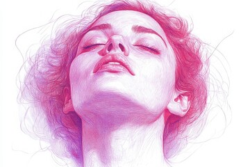 Fototapeta premium Ethereal Portrait of a Young Woman with Flowing Hair in Soft Pink Hues, Capturing a Sense of Dreaminess and Tranquility in Artistic Style