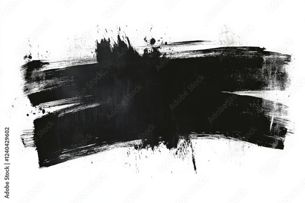 Poster abstract black brush stroke on white background created using traditional painting techniques
