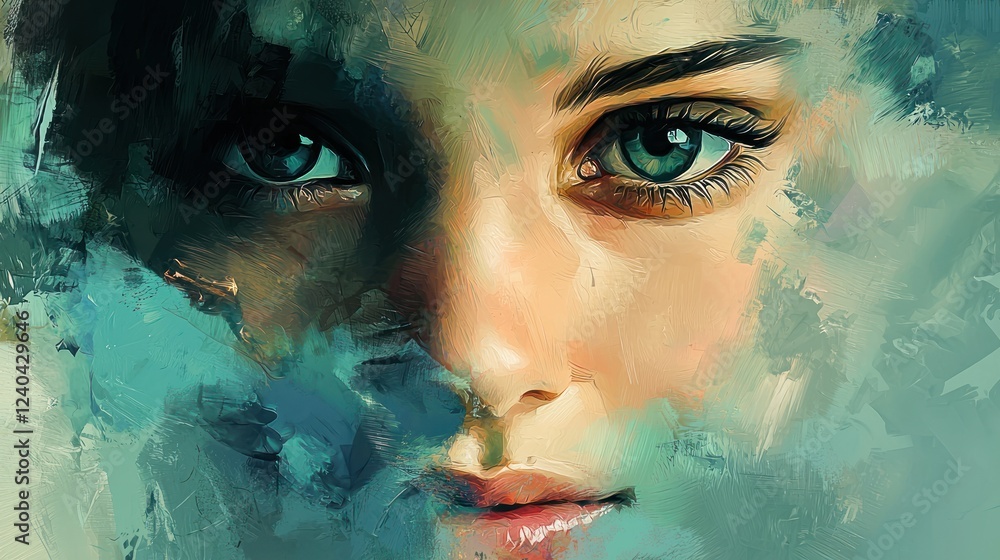Poster an artistic representation of a shy face, with subtle colors and a soft expression