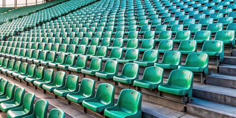 Fototapeta premium An empty row of plastic stadium seats with no spectators in sight, emptiness, solitary fanless