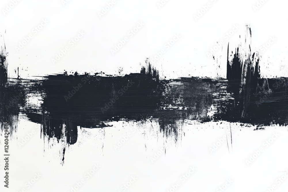 Poster abstract black brushstroke artwork on white canvas captures modern artistic expression and creativit