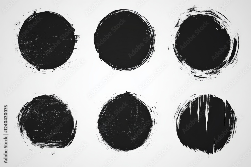 Aufkleber black circular brush strokes on a white background for artistic designs and graphic projects