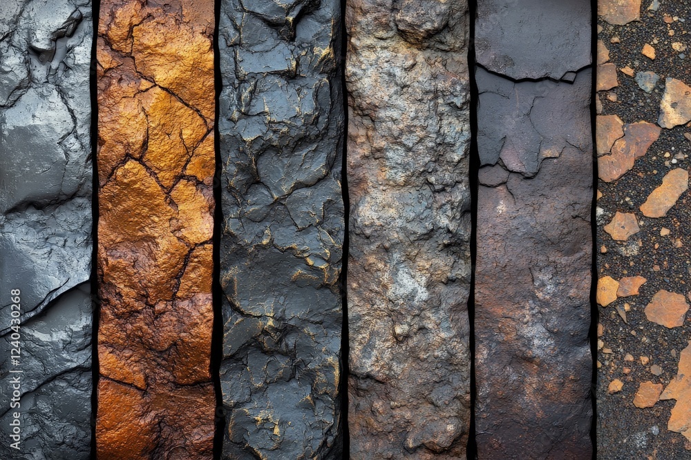 Poster Variety of textured rocks and minerals showcasing different colors and patterns