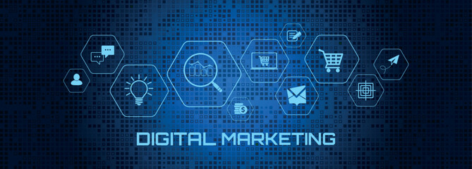 digital marketing icons on white background