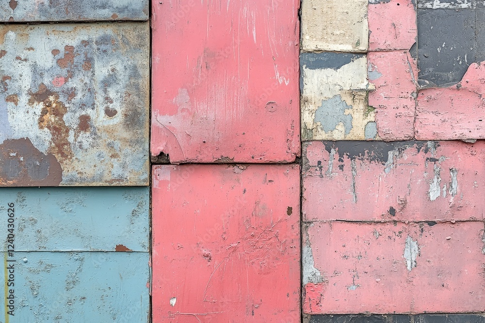 Poster colorful weathered wood panels create a textured backdrop in an urban setting