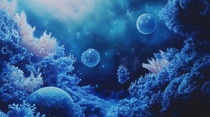 Celestial Bodies Floating Amidst Cosmic Clouds