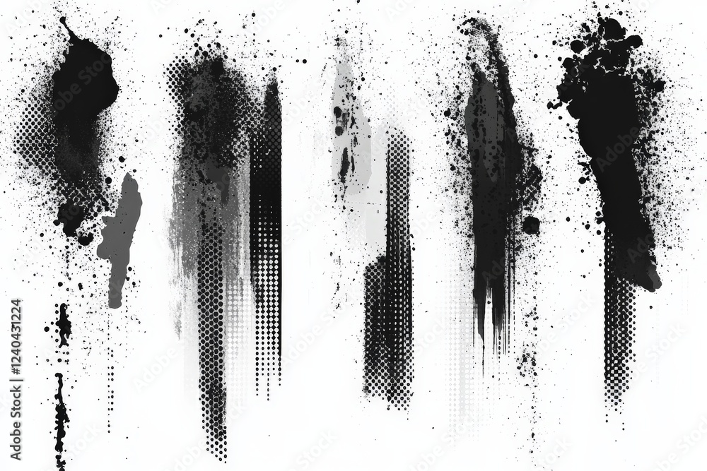 Poster Creative black and white splashes with varying textures and patterns in an abstract composition