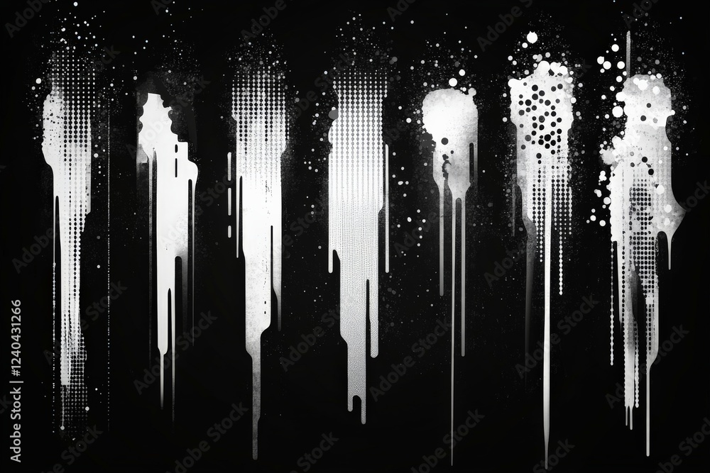 Poster Abstract black and white drips creating a striking visual pattern with various flowing shapes and textures