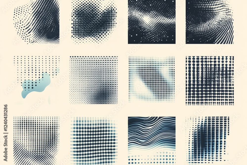 Aufkleber abstract patterns displayed in grid format featuring varying textures and shades on a light backgrou