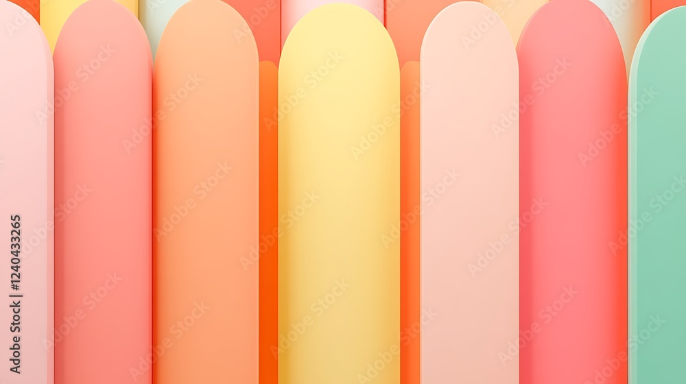 Poster abstract pastel colored cylindrical shapes arranged in a harmonious pattern for design and backgroun