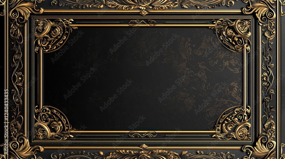Poster an elegant frame with decorative patterns in gold, ideal for showcasing artwork or certificates.