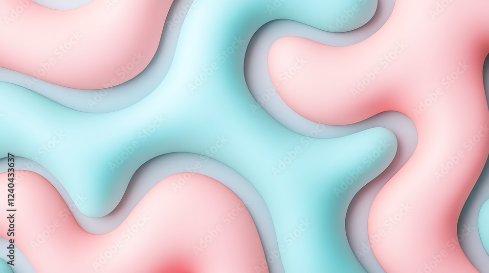Poster abstract wavy background design in soft pink and light blue tones with smooth curves and layers