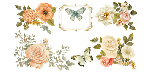 Scrapbook Collage PNG Cut Out Elements Set with 6 Unique Designs on White Background