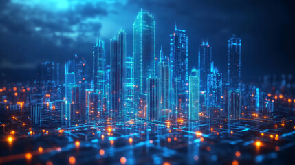 Blue smart city technology big data interconnection concept