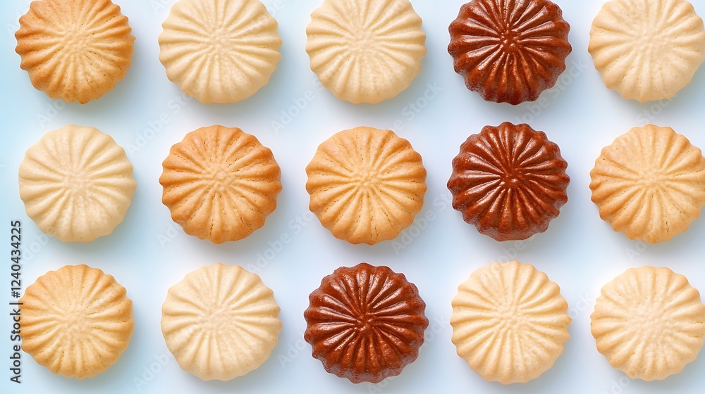 Poster assorted cookies in circular shapes on light background, perfect for desserts and bakery concepts