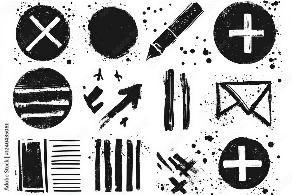 Aufkleber Creative black and white graphic elements featuring various shapes and patterns suitable for design projects