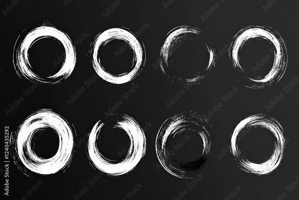 Poster Artistic display of varying brushstroke circles on a dark background showcasing creativity and design