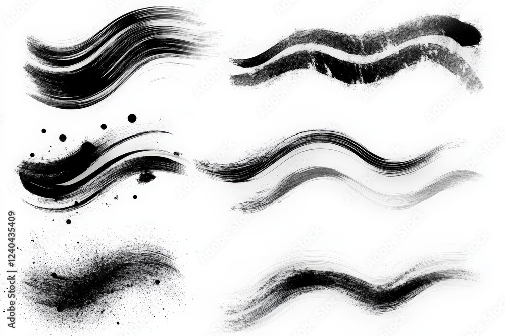 Aufkleber Black brush strokes with varying textures for graphic design and art projects