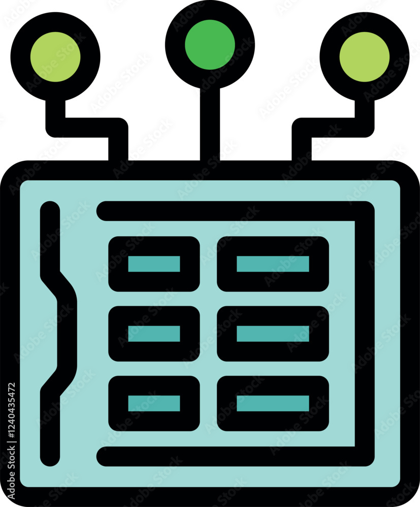 Poster electronic control panel managing multiple connections with indicators displaying status, ideal for 