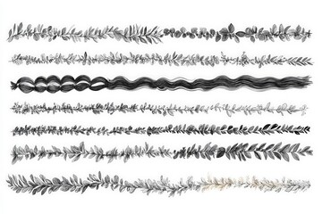 Obraz premium Intricate black and white illustrations of leaves and hair patterns in diverse arrangements and styles