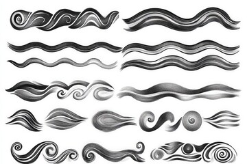 Artistic black and white wave and swirl designs created for graphic and illustration purposes