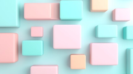 Colorful 3D Cubes and Rectangles Arranged on a Soft Turquoise Background for Modern Design Concepts