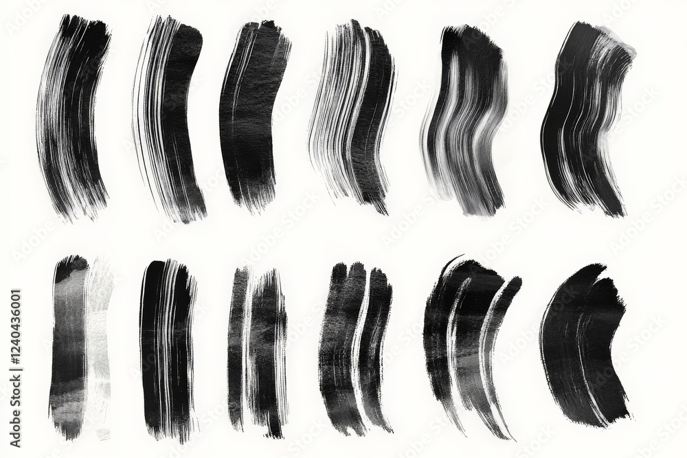 Aufkleber Black abstract brush strokes on a white background showcasing artistic textures and styles in modern design