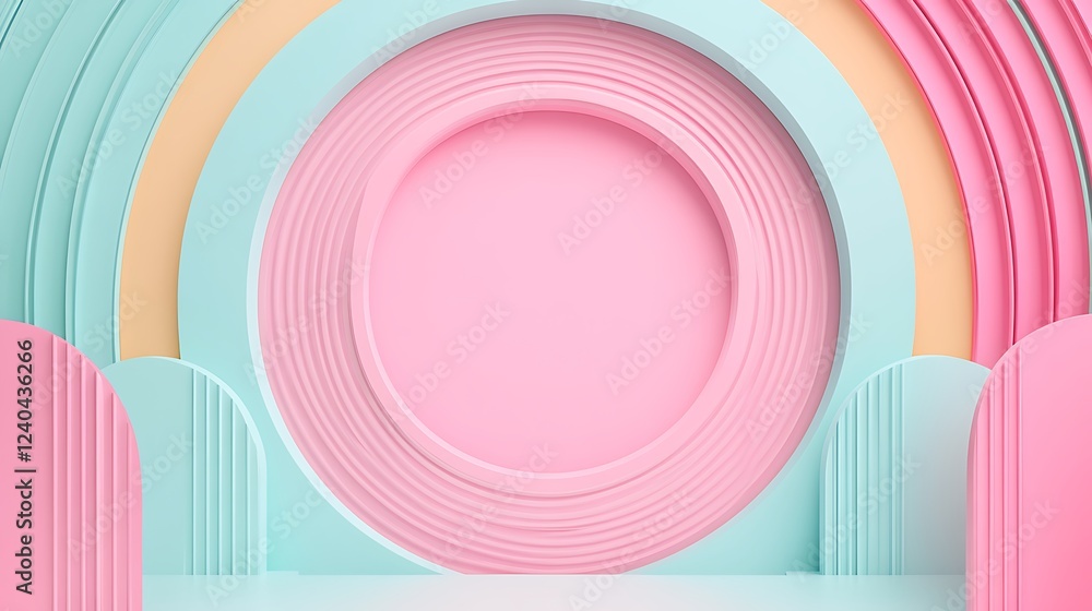 Poster Colorful Abstract Background with Curved Shapes in Pastel Tones for Modern Design Projects and Art Displays