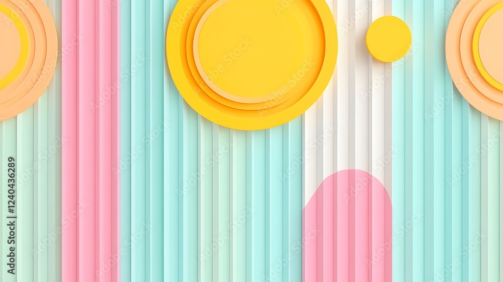 Poster colorful abstract background with circular shapes and vertical stripes in soft pastel tones