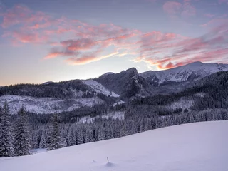 Fototapete Rund Tatry: Polana Kalatówki w mroźny, zimowy poranek przed wschodem słońca © Michal45